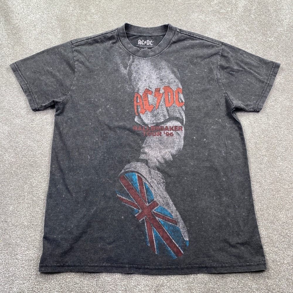 AC/DC Graphic T-Shirt Mens Large Charcoal Gray Ballbreaker Tour 96 Acid Wash Tee